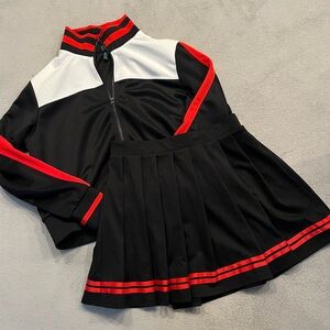 Wild Fable Black & Red Athletic Pleated Skirt Set | Zip Jacket + Skirt | Size M